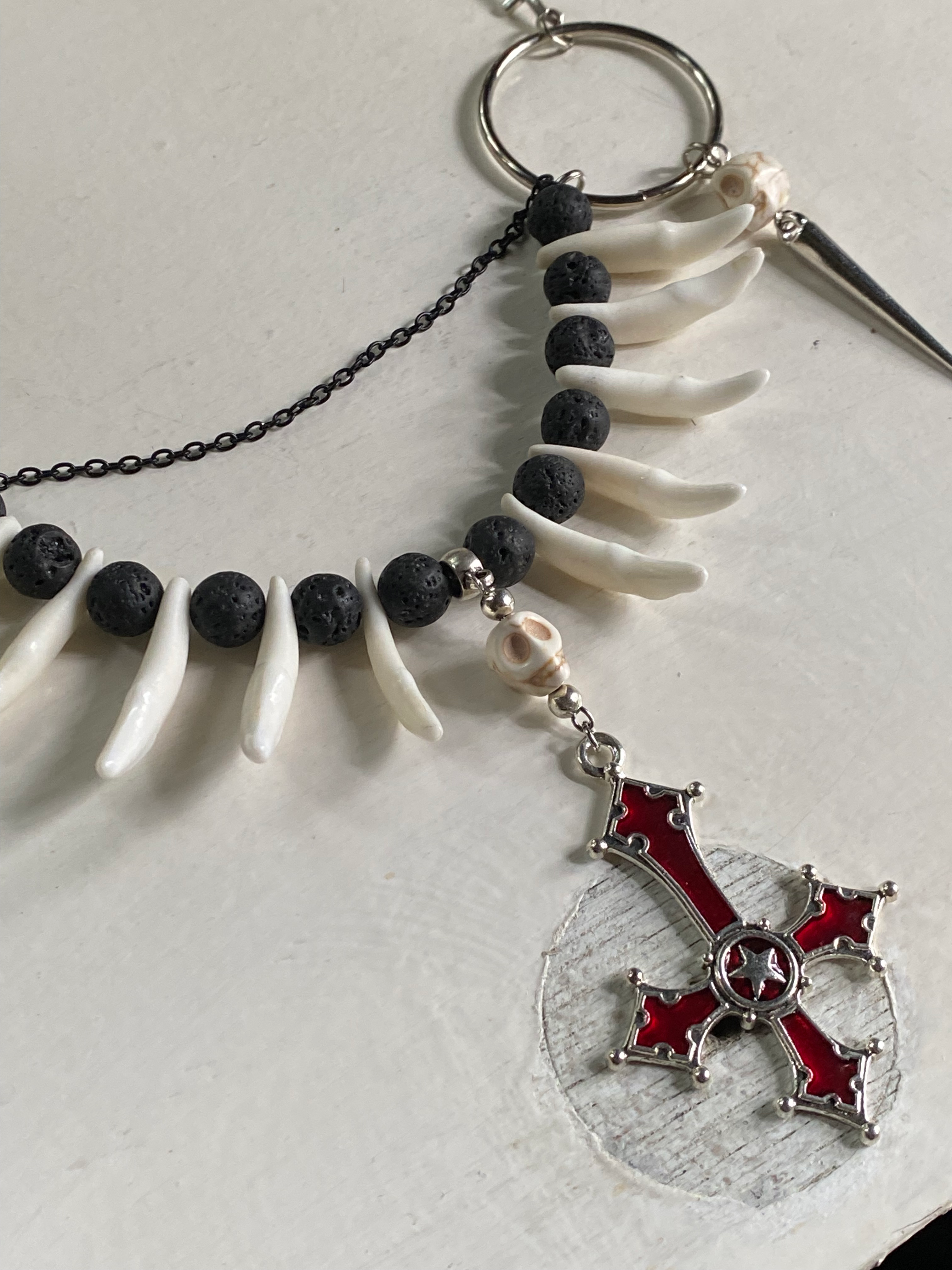 Coyote Teeth and Inverted Red Cross Necklace image 1