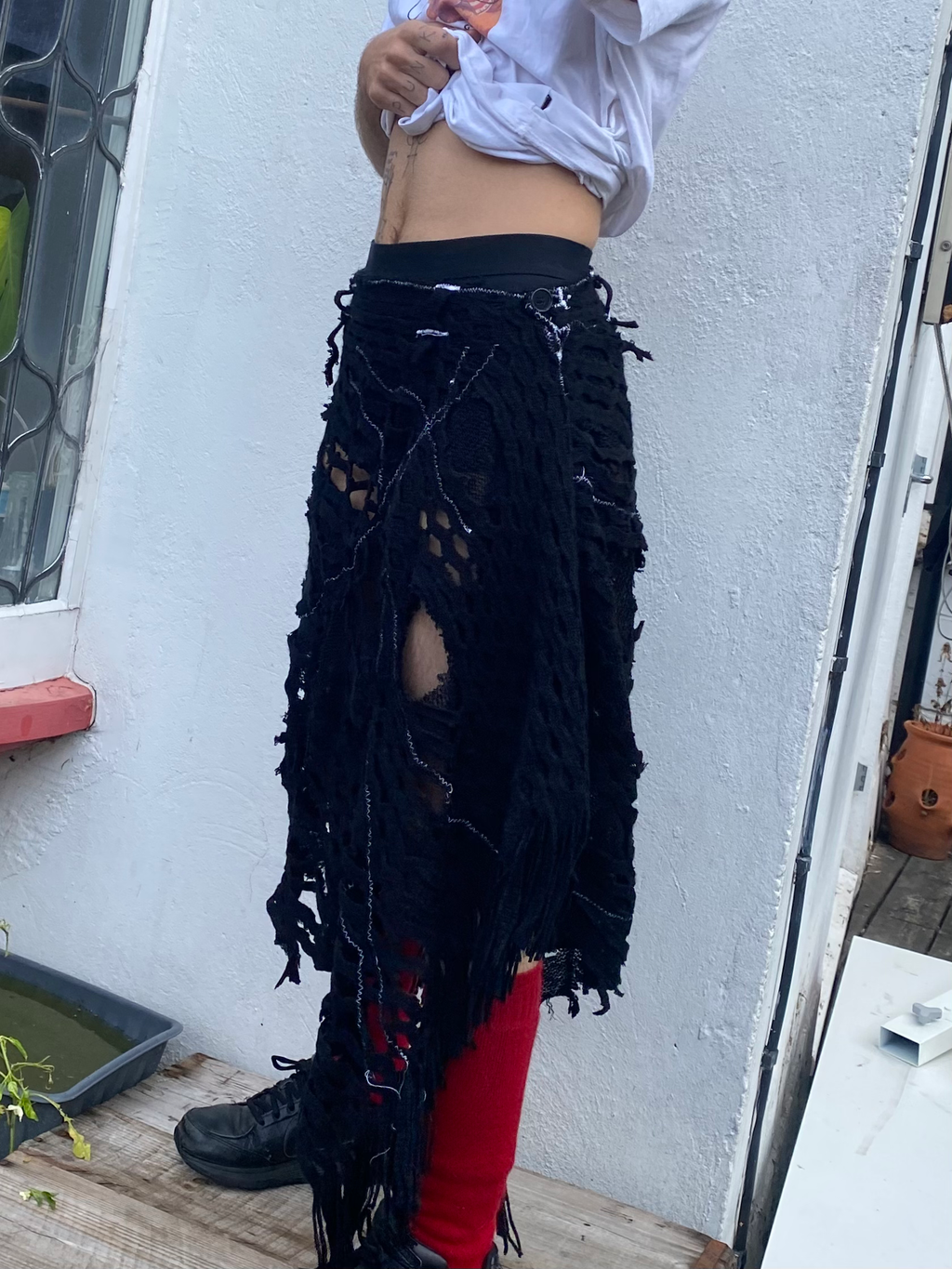 Torn Black Knit Skirt image 5