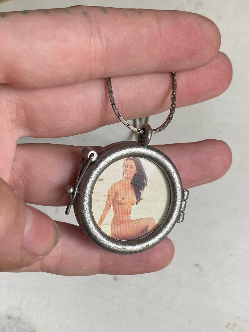 Glass Locket Necklace with Vintage Erotic Card image 2