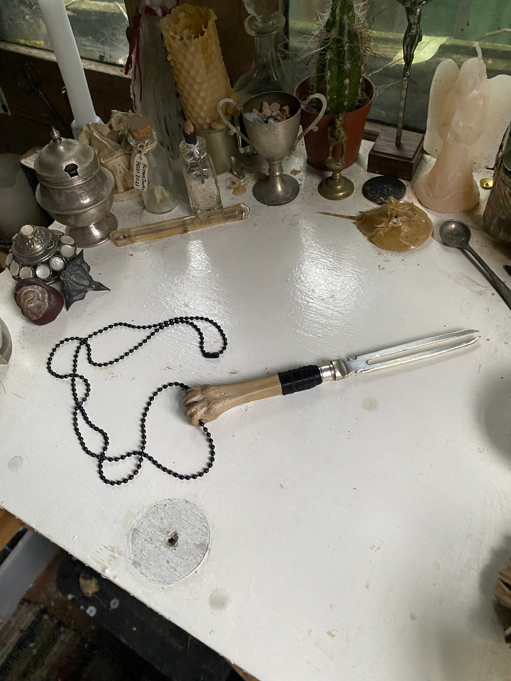 Double Blade Bone Dagger on Black Chain image 1