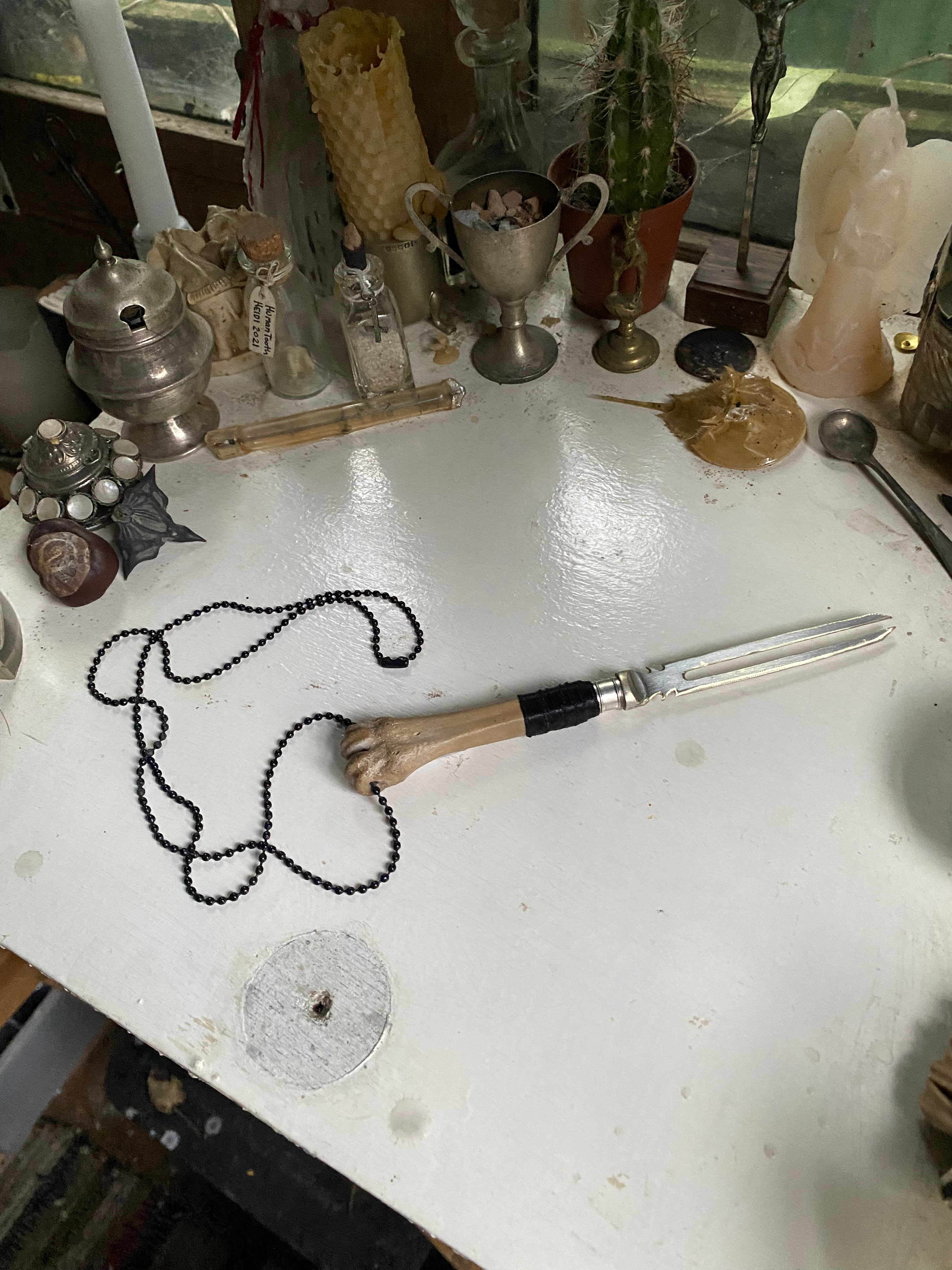 Double Blade Bone Dagger on Black Chain image 1