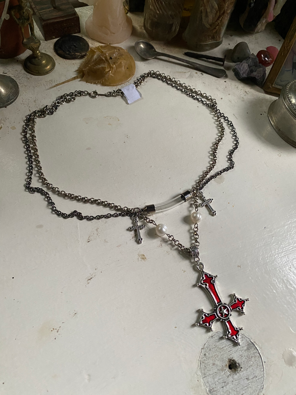 Glass Vial and Inverted Cross Necklace image 4